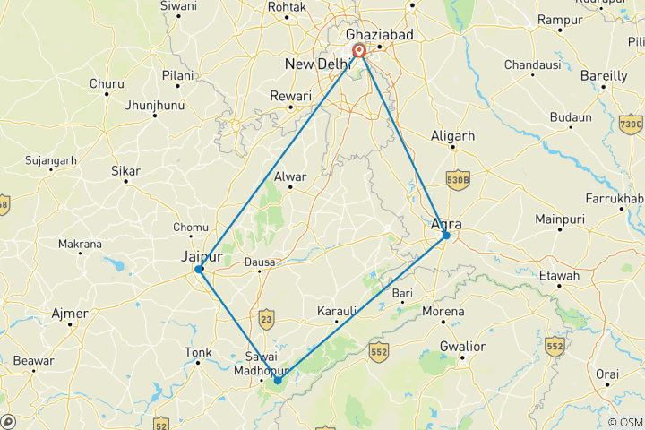 Carte du circuit Aventures à Ranthambore - Safari animalier avec le Triangle d'Or - 7 jours