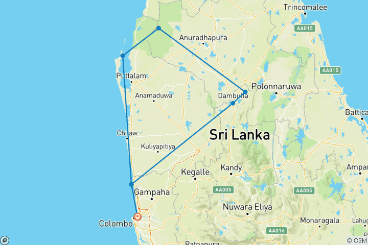 Map of Sri Lanka Beach & Safari - 8 Days