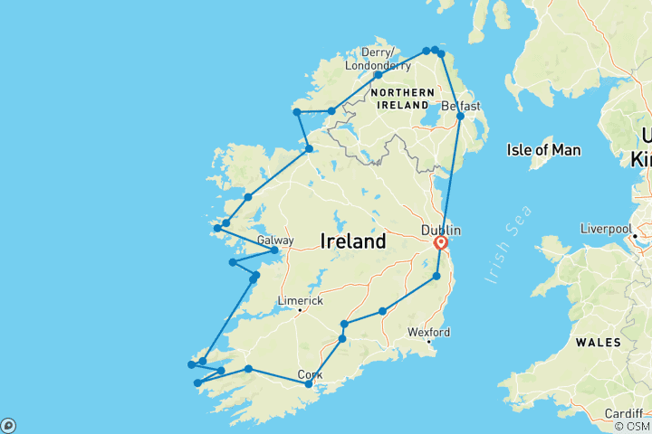 Map of 13 Day Full Irish Experience - Small Group Tour