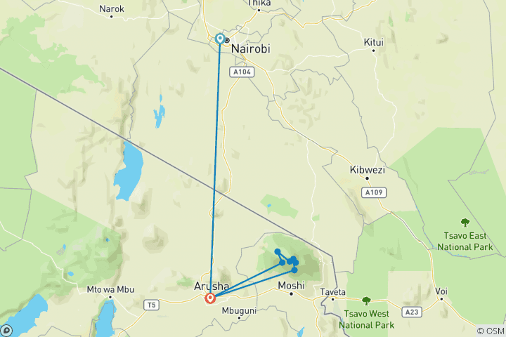 Map of 8 Days  Mount Kilimanjaro Climb - Machame Route