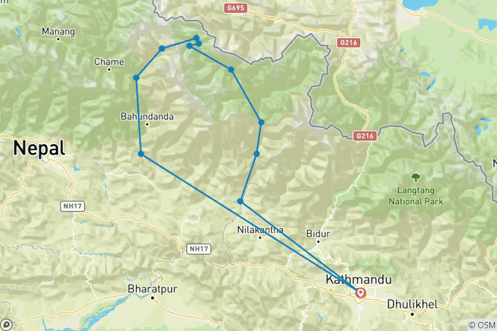 Map of Trek to Manaslu - Trekking Package in the Himalayas