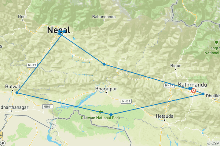 Carte du circuit Les points forts du Népal