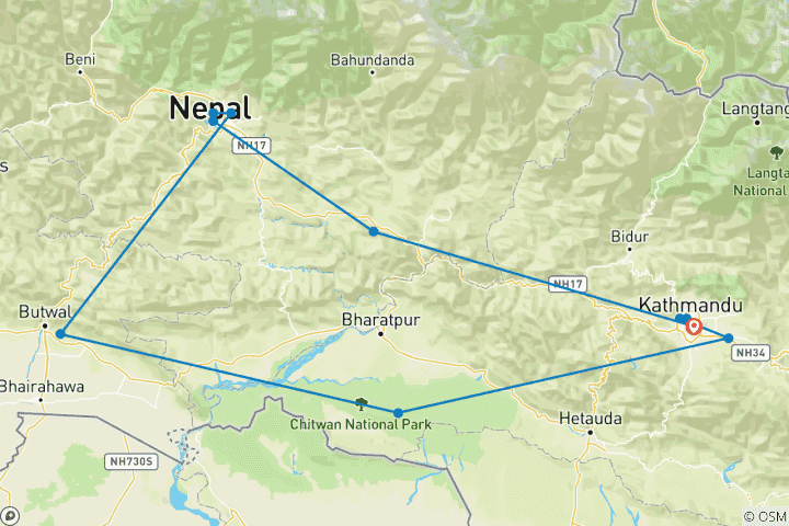 Map of Nepal Highlights Tour