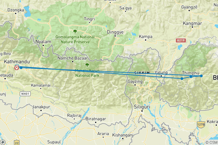 Map of Nepal Bhutan Tour