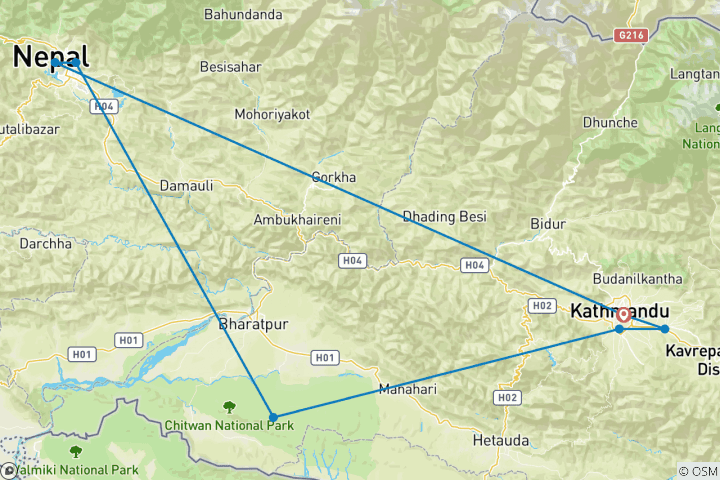 Map of Deluxe Holidays in Nepal