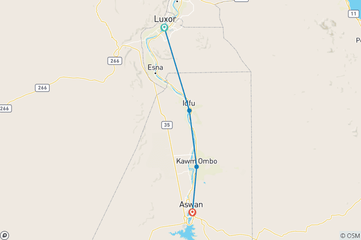 Kaart van 5 Dagen - 4 Nachten Nijlcruise vanuit Luxor