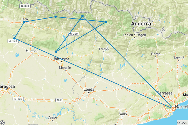 Map of "Ancient Paths" Hiking in Spanish Pyrenees