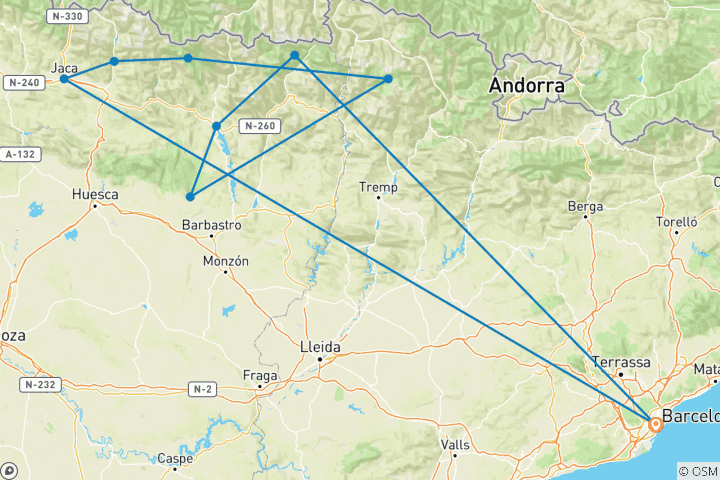 Carte du circuit Randonnée dans les Pyrénées espagnoles 8 jours