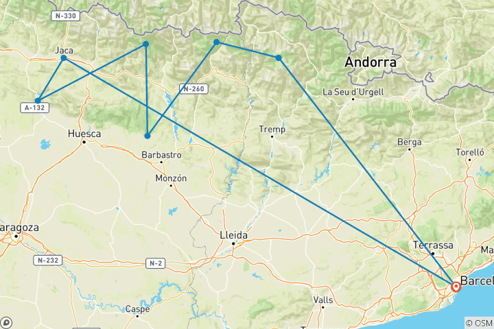 Map of "The wild Side" Adventure in Spanish Pyrenees