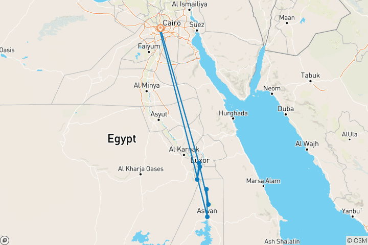 Carte du circuit 8 jours Nile Jewel (hôtels 4/5 étoiles) avec visite du musée GEM