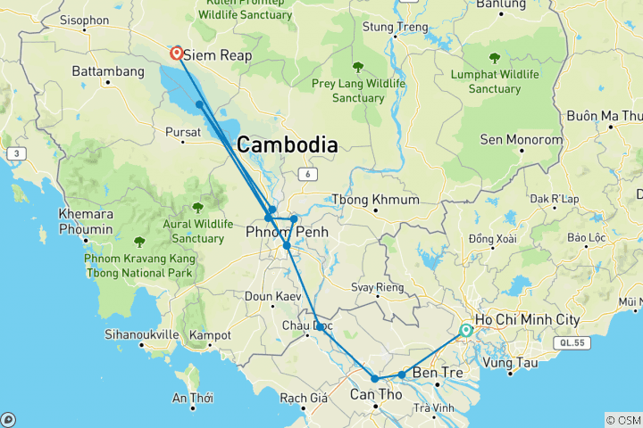 Mapa de Esencial Vietnam y Camboya Ciudad Ho Chi Minh a Siem Reap (2024)