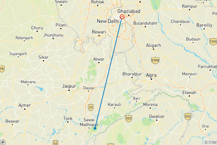 Map of Adventures Ranthambore Wildlife Safari Tour from Delhi with Safari Rides