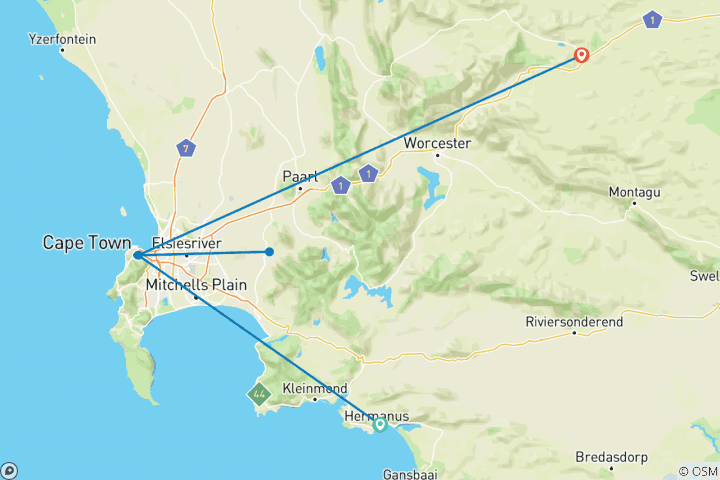 Kaart van Zuid-Afrika – Kaapstad, walvissen kijken, het Kaap-schiereiland, wijnproeverij, safari in Aquila & paragliden – 5 dagen