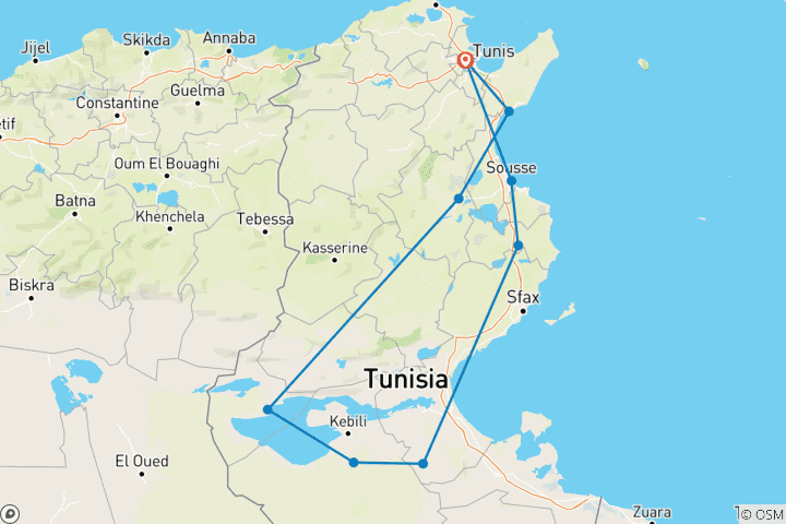 Map of Tunisia Discovery, Small Group Tour