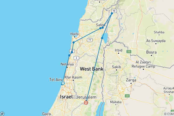 Carte du circuit Du passé à l'avenir - L'histoire de l'État d'Israël - 11 jours