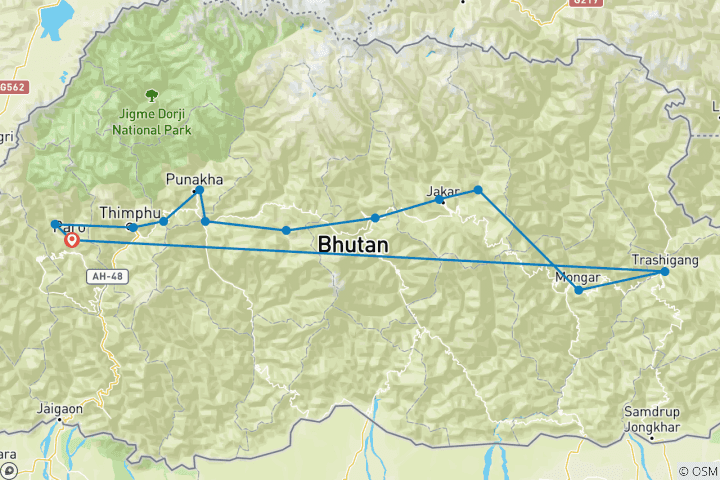 Kaart van Verbazingwekkend Bhutan van oost naar west