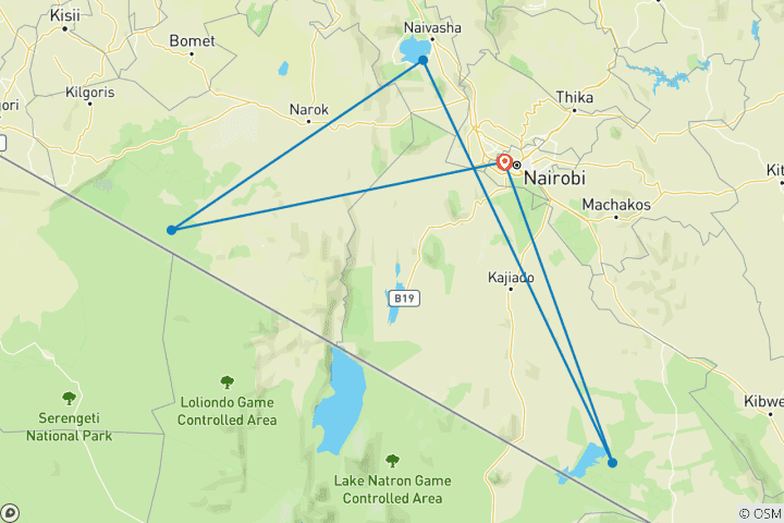 Map of 5-Day Amboseli & Masai Mara Kenya Budget Tour By 4x4 Jeep