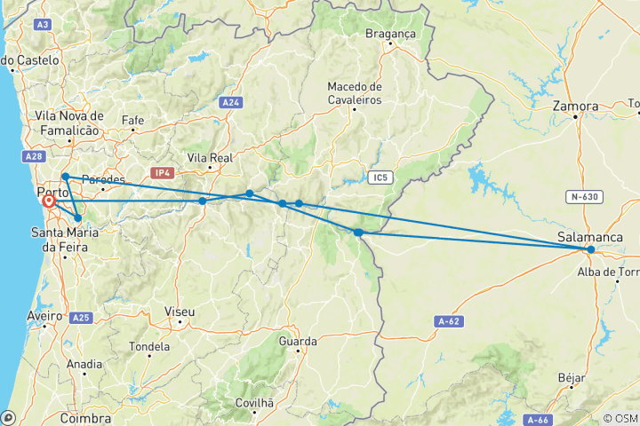 Map of Family Club: Porto, the Douro valley (Portugal) and Salamanca (Spain) (port-to-port cruise)