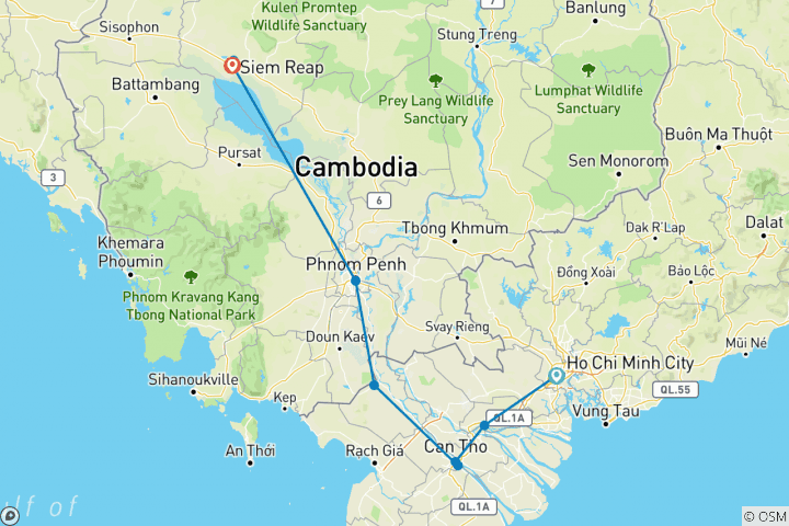 Kaart van Machtige Mekong Rivier van Zuid Vietnam naar Noord Cambodja 8 dagen