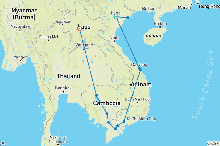 Map of Vietnam, Cambodia & Laos Odyssey 20 days