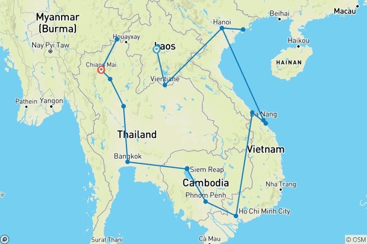 Carte du circuit Laos - Vietnam - Cambodge et; Thaïlande Découverte 21 jours
