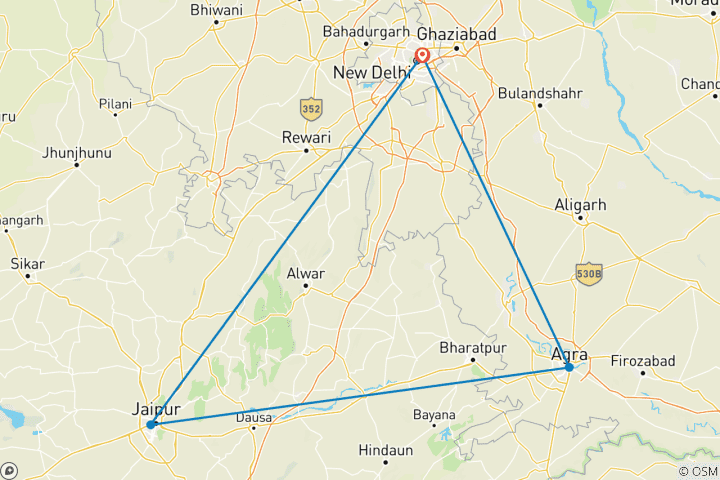 Mapa de Delhi Taj Mahal y Jaipur Ciudad Rosa 3 días