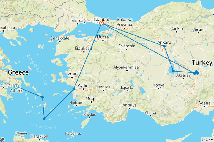 Karte von Klassisches Griechenland und Türkei inkl. 3 Tage Kreuzfahrt