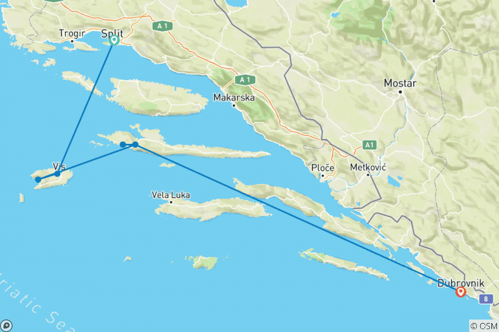 Map of Dalmatian Vis And Hvar Islands Walk