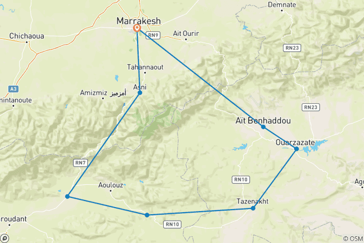 Map of Ouarzazate & High Atlas, Private tour