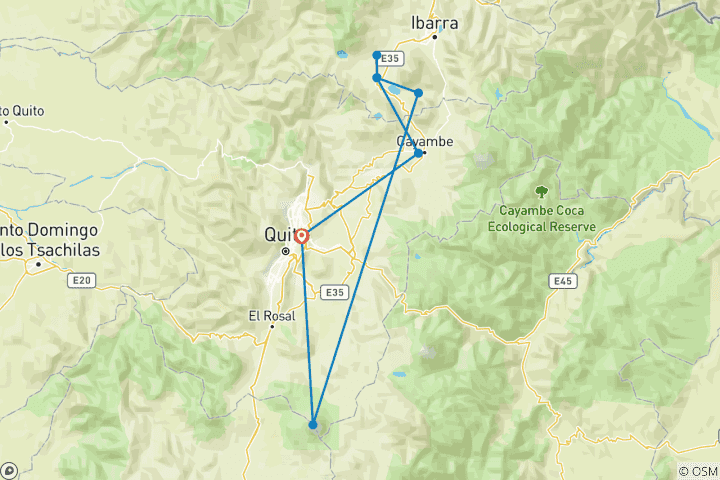 Map of Ecuador Luxury Haciendas 8 Days Tour