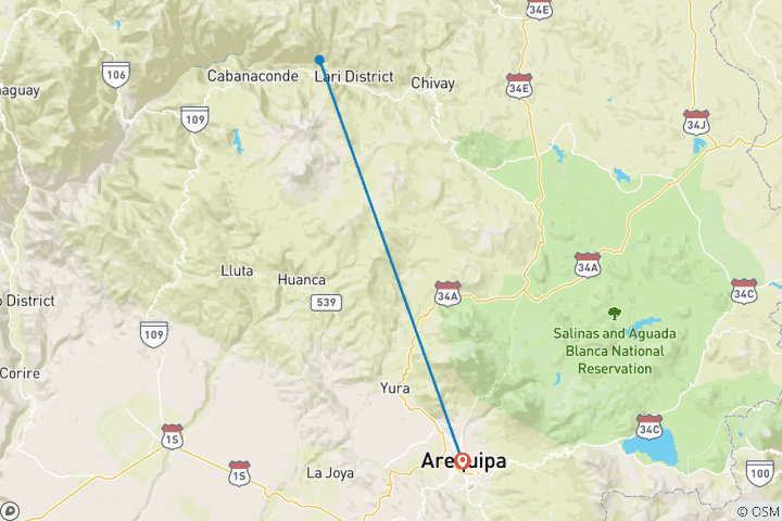 Carte du circuit Arequipa et le canyon de Colca