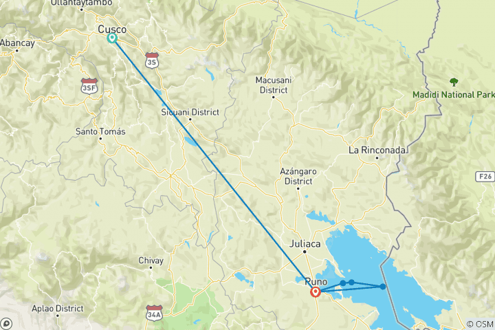 Carte du circuit Puno et les îles Titicaca