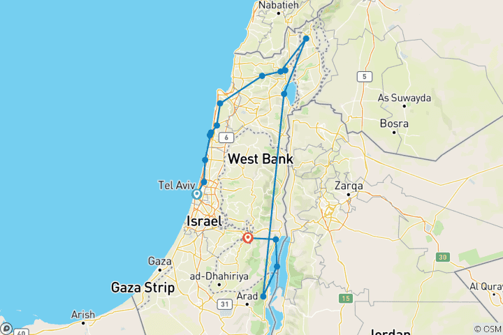 Carte du circuit L'histoire de l'État d'Israël - 10 jours