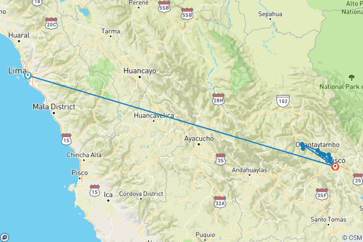 Carte du circuit Magie des Incas, visite privée