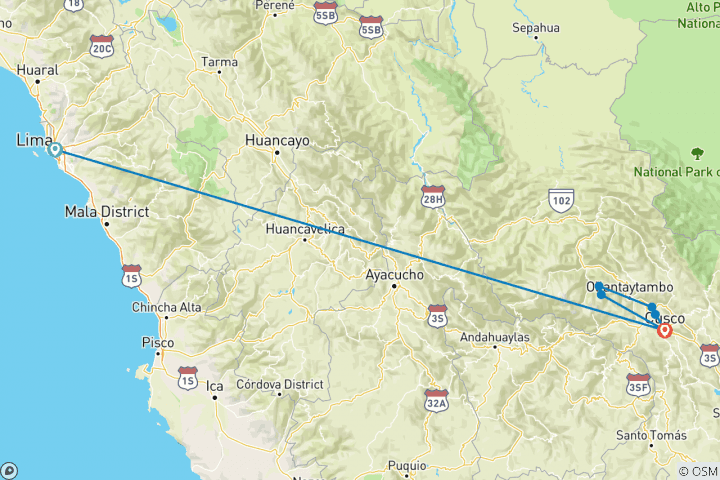 Map of Extraordinary Peru, Private Tour