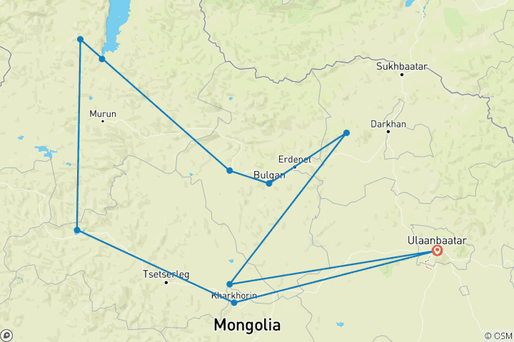 Map of Highlight Tour in Mongolia