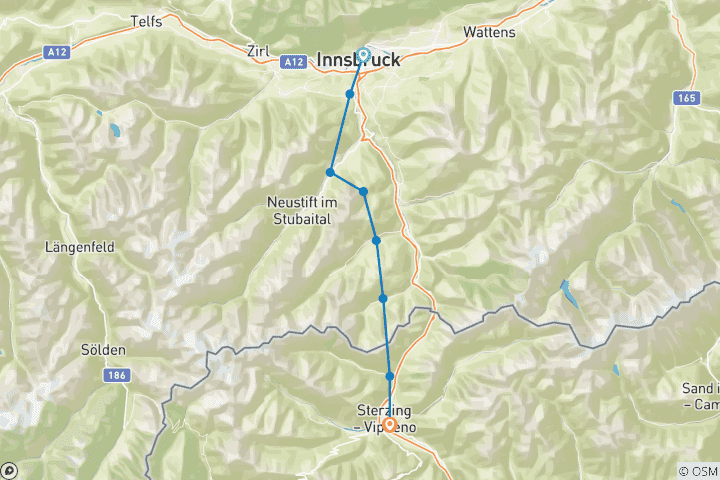 Carte du circuit Trekking à travers les Alpes d'Innsbruck à Sterzing