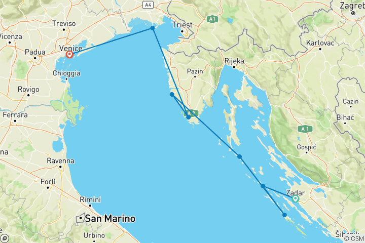 Carte du circuit Naviguer de la Croatie à l'Italie