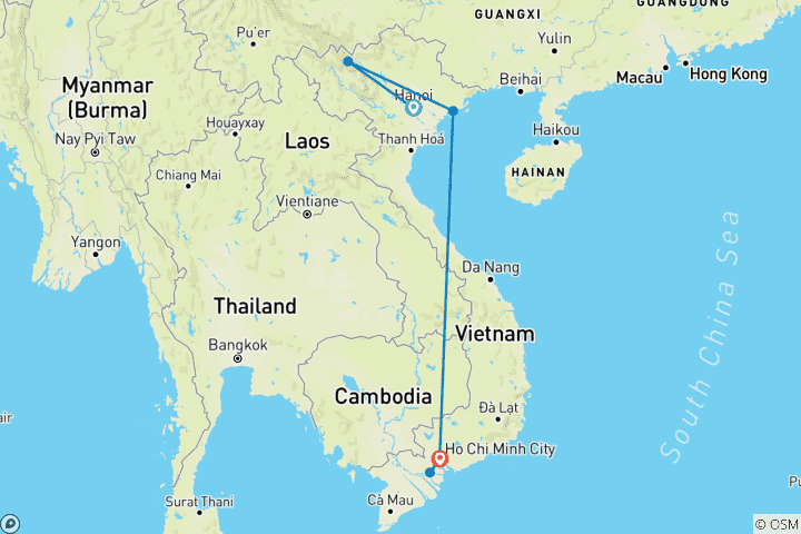 Kaart van Klassiek Vietnam 10 dagen 9 nachten (Ha Noi, Sapa, Ha Long, Sai Gon en Mekong Delta)