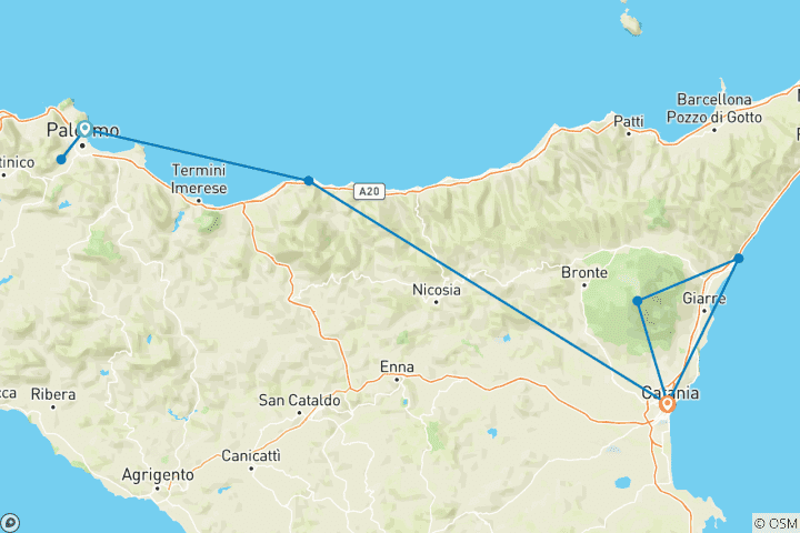 Carte du circuit Perles de Sicile : Palerme- Catane - 5 jours/4 nuits