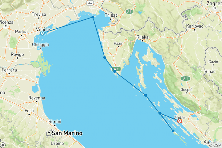 Carte du circuit Naviguer de l'Italie à la Croatie