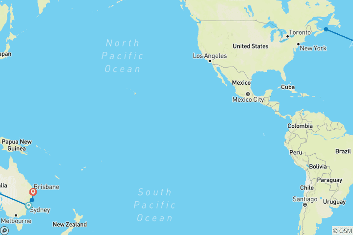 Mapa de Excursión Koala de 8 días de Sydney a Brisbane