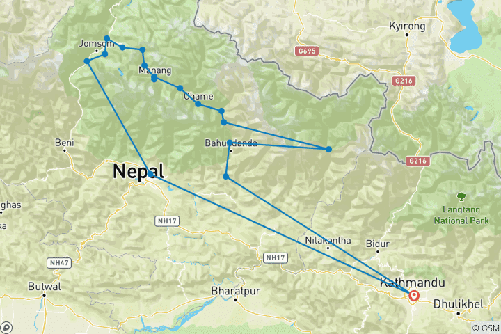 Mapa de Trekking por el Circuito del Annapurna