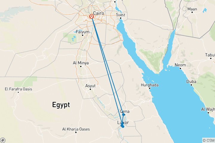 Kaart van Van Caïro 4 Dagen Arrangement naar Luxor en Habu met de slaaptrein