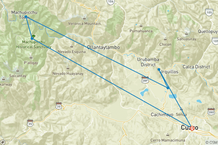 Map of 4 days - Cusco Cultural and Machu Picchu