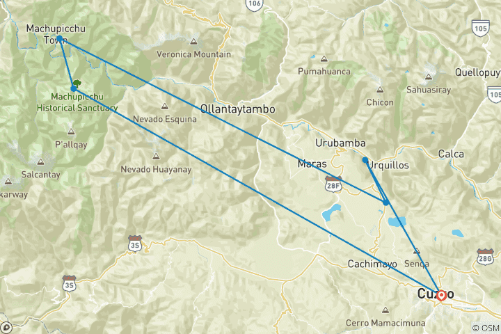 Map of 4 days - Cusco Cultural and Machu Picchu