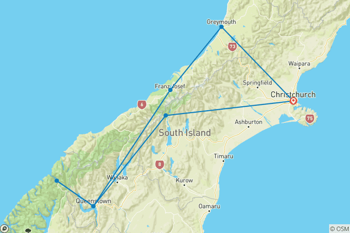 Map of 10 Day South Island National Parks