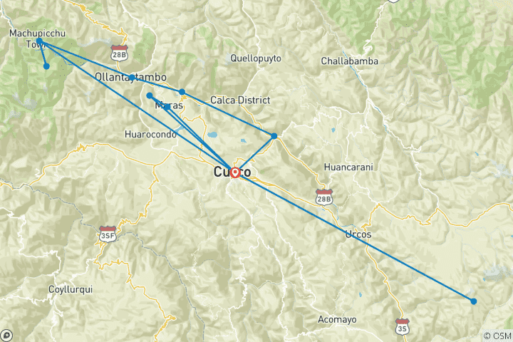 Map of 6 days - Traditional Cusco & Machu Picchu & Maras & Rainbow Mountain