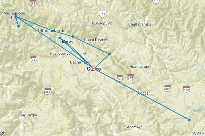 Map of 6 days - Traditional Cusco & Machu Picchu & Maras & Rainbow Mountain