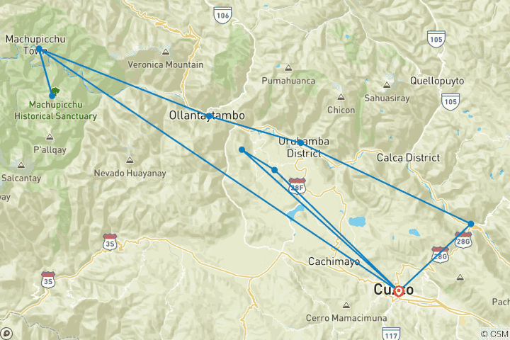 Map of 5 days - Traditional Cusco & Machu Picchu & Maras